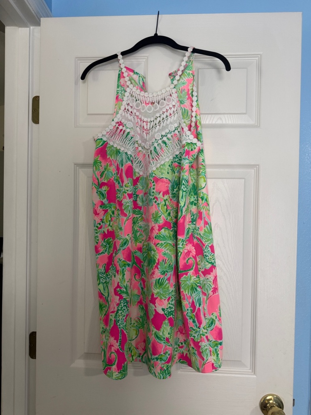 Lilly Pulitzer Pink & Green Crochet-Front Mini Sundress